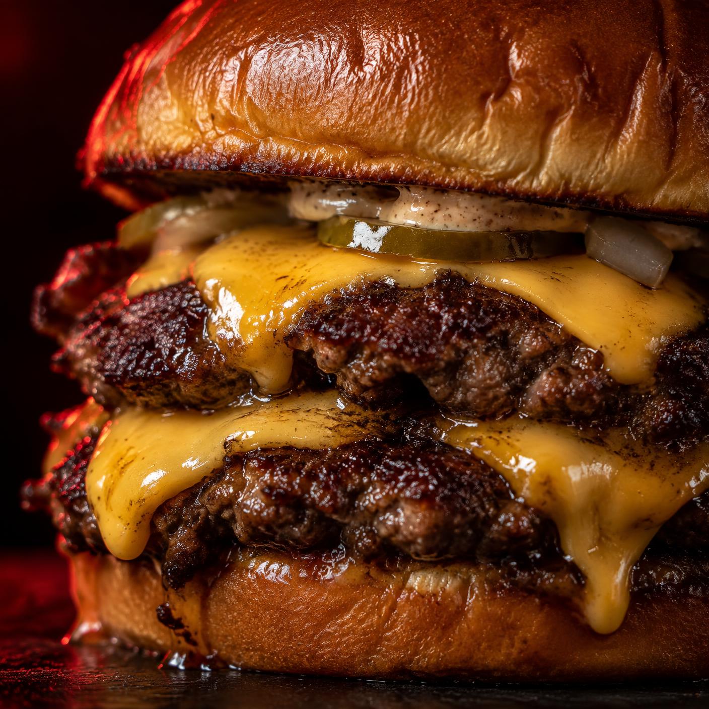 Podwójny smash burger z topionym serem i chrupiącym rantem